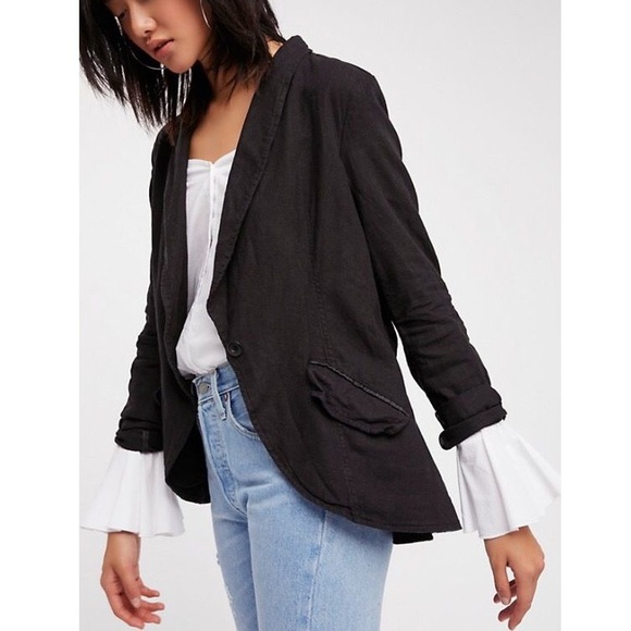 Free People Jackets & Blazers - Free People Black Linen Cotton Blend Blazer